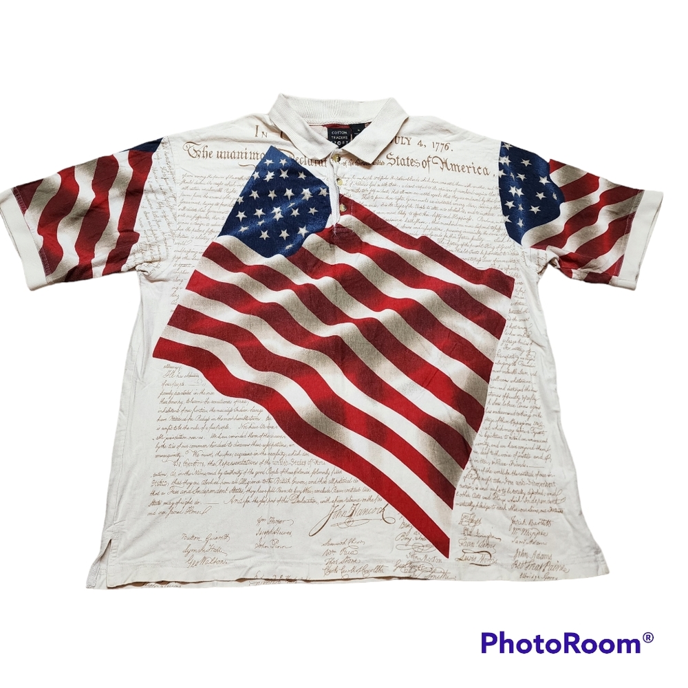 Cotton Traders Sport Polo Shirt USA Flag Constitution Mens Size  XL Preowned